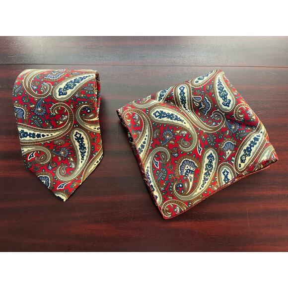 Christian Dior Monsieur Silk Necktie & Handkerchief Set Red Paisley New Preppy - Picture 1 of 8